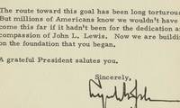 Epic Lyndon Johnson at the Height of His Great Society: He Congratulates Union Titan John L....