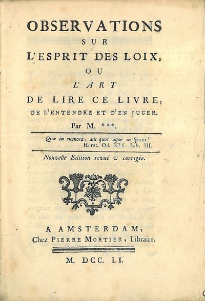 Observations sur l'Esprit des Loix, ou l'art de…