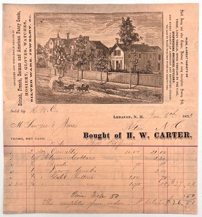 Early 1870s Illustrated Billhead for "Fancy Goods" Dealer in Lebanon, New Hampshire