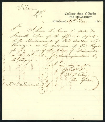 Report of Attacks on Forts Walker and Beauregard