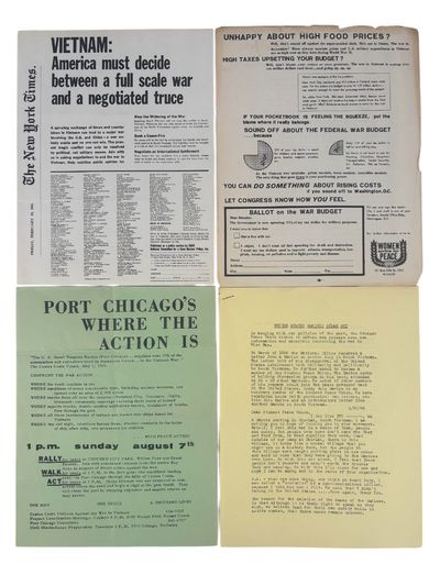 Vietnam War Protest Documents Showing Military Dissent, Port Chicago Direct Action, SANE Petitioning, and Women Strike for Peace Budget Critique