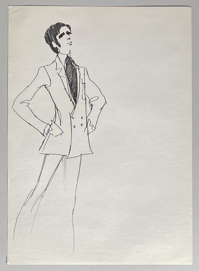 [Originalskiss föreställande man i dubbelknäppt…