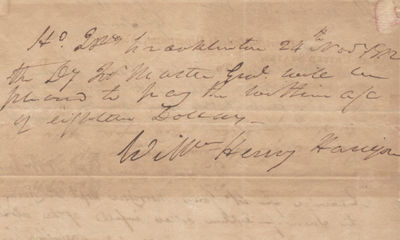 Pay Order Signed by William Henry Harrison as Commander of the U.S. Army of the Northwest in the War of 1812