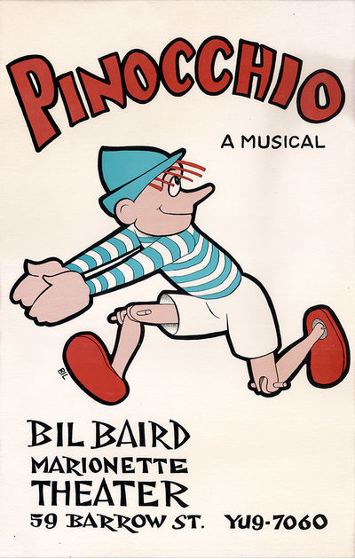Bil Baird (puppeteer) PINOCCHIO A MUSICAL [ca. 1970] Theatre window card poster