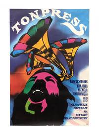 Publicity for Tonpress Recordings - Three gramophone horns atop a vocalist's head