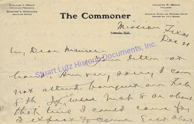 William Jennings Bryan Is Not Down And Out: Hes Not Through With The World & Its Allies. The Initiative & Referendum Is Going To Make A Big Gain This Winter