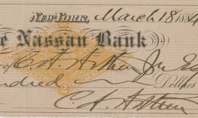 Three generations of Chester A. Arthurs on the Same Bank Check, Including the President as President