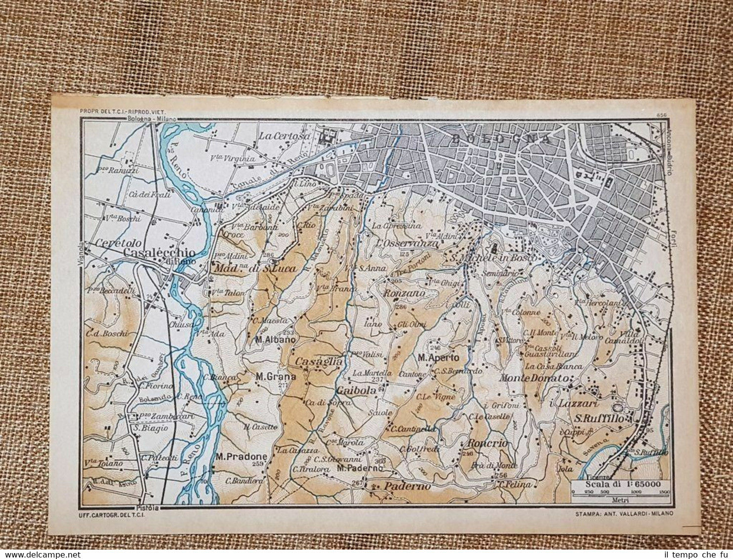 Carta geografica o cartina del 1957 Bologna, Casalecchio, etc. Emilia