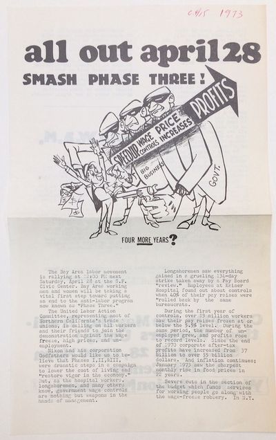 San Francisco: Workers Action Movement, 1973. 8.5x14 inch handbill, horizontal fold crease, date pen...