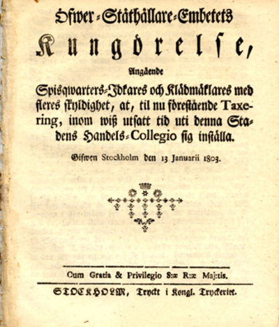 Öfwer-Ståthållare-Embetets kungörelse, angående…