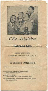 (Handbill and program): The Dixie Jubilee Singers... Jacksonville, Fla. [with program]: CBS Jubalaires Patrons List