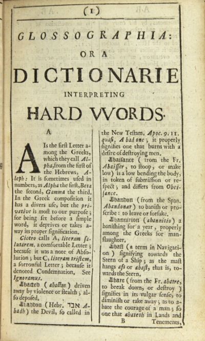 Glossographia; or a dictionary of hard words of whatever language, now ...