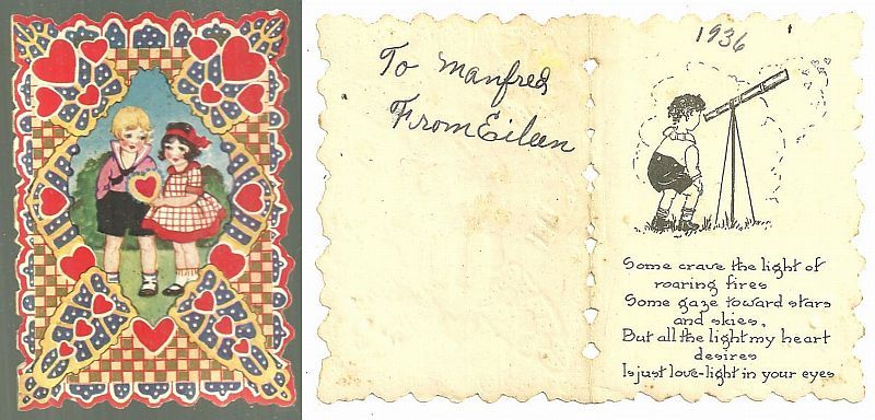 Valentine - Vintage Valentine with Little Boy and Girl with Heart