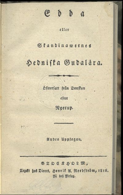 Öfwersatt från Danskan efter Nyerup. Andra…