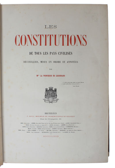 Les Constitutions de tous les pays civilises recueillies, mises en ordre et annotee (photo 2)