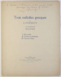 'Trois mélodies grecques', signed  (George, 1892-1982, Greek Violinist, Conductor...