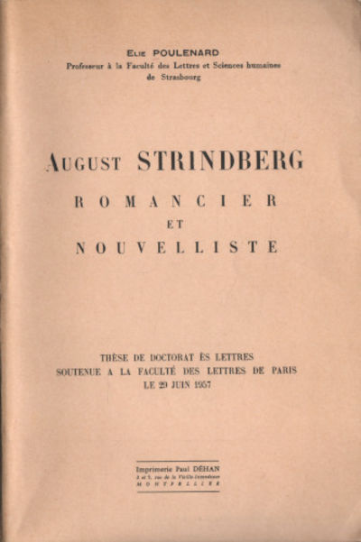 AUGUST STRINDBERG ROMANCIER ET NOUVELLISTE.