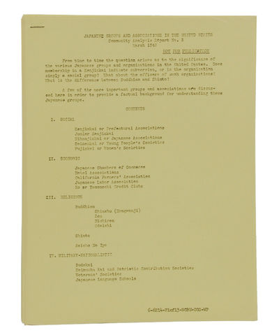 Japanese Groups and Associations in the United States Community Analysis Report No. 3, March 1943