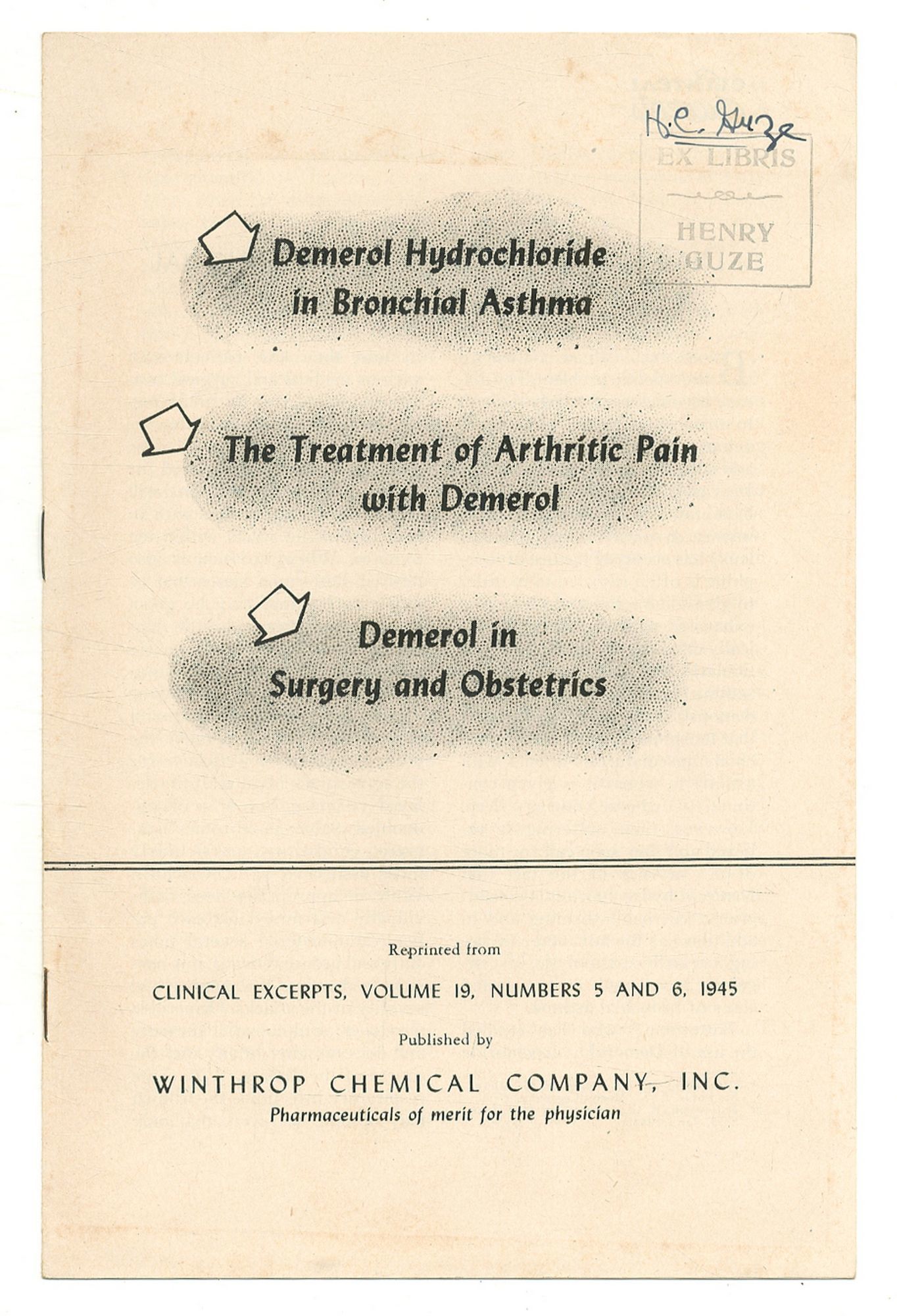 [Offprint, cover title]: Demerol Hydrochloride in Bronchial Asthma. The ...