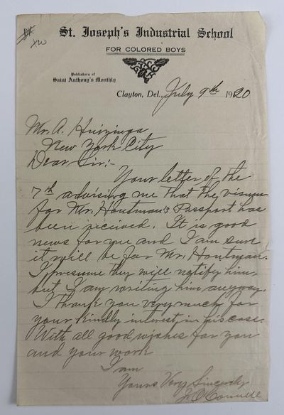 [Autograph Letter, Signed, from Rev. John O'Connell, Rector of the St. Joseph's Industrial School for Colored Boys]