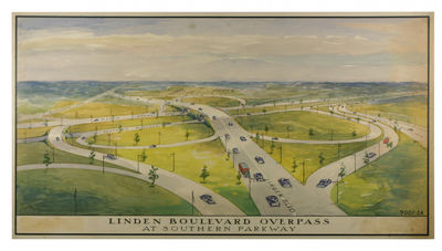 Three Watercolors for Proposed Intersections in Queens from the Robert Moses Era