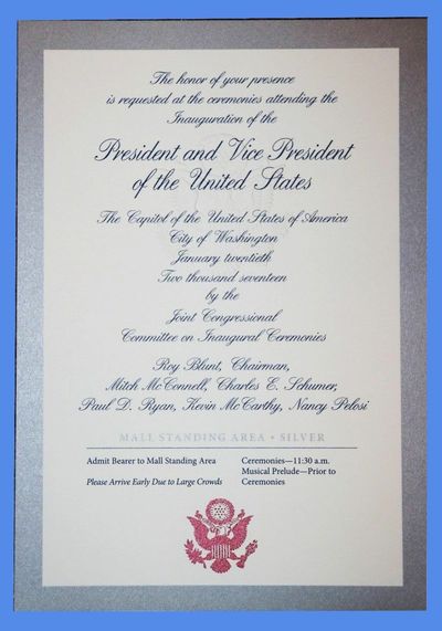 Official Donald J Trump 2017 Presidential Inauguration Invitation Silver Ticket with Map on the Back