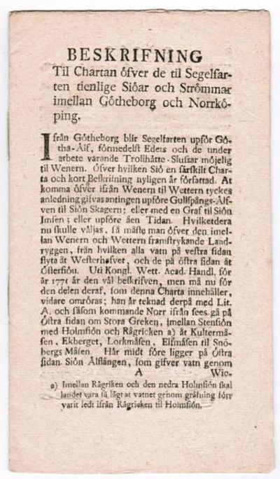 Beskrifning til chartan öfver de til segelfarten…