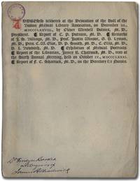 Address Delivered at the Dedication of the Hall of the Boston Medical Library Association, on December III, MDCCCLXXVIII...Report of the Librarian James R. Chadwick