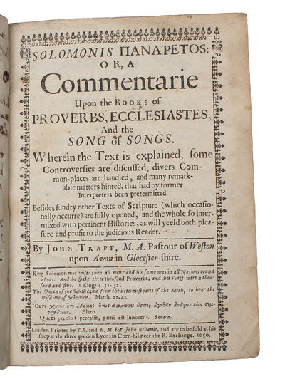 Solomonis panaretos or, A commentarie upon the books of Proverbs, Ecclesiastes, and the Song of Songs. (photo 2)