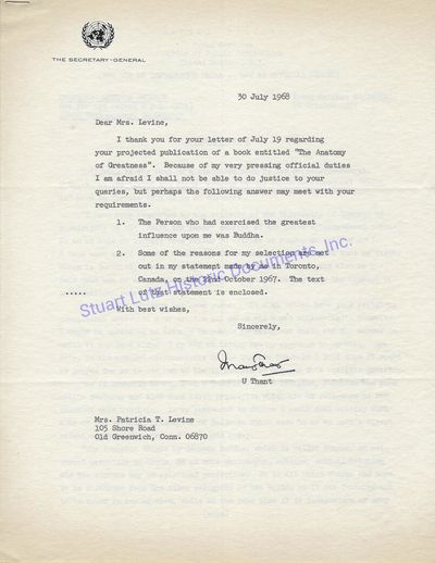 United Nations Secretary-General U Thant Notes The Person Who Has Exercised The Greatest Influence Upon Me Was Buddha