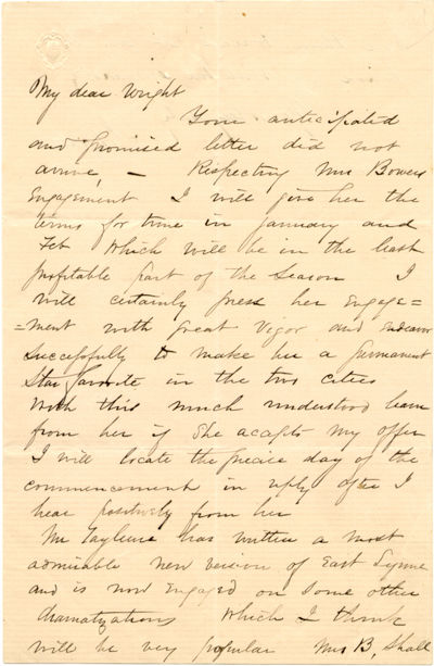 The Fords Theater Owner Discusses The Entertainment Business: I Will Certainly Press Her Engagement With Great Vigor And Endeavor Successfully To Make Her A Permanent Star Favorite In The Two Cities