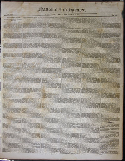 Front-Page Printing of William Henry Harrison’s Deadly Inaugural Address