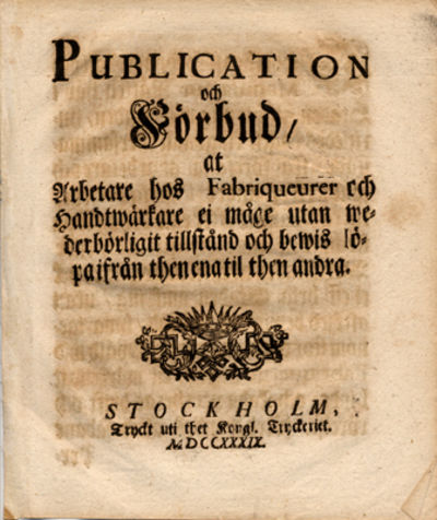 Publication och förbud, at arbetare hos fabri   …