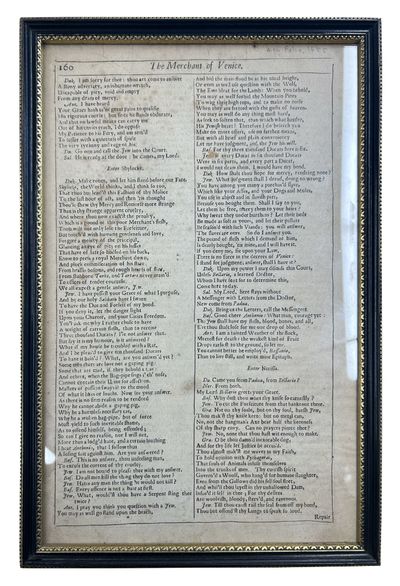 Framed Leaf from Shakespeare's Fourth Folio (The Merchant of Venice)