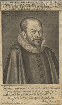 Half-length portrait engraving of this Alsatian composer, teacher and choral director, aged 57, by Jacob van den Heyden