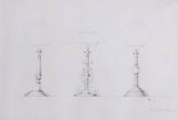Original pencil design for three gas-lamp bases; signed with monogram “GB” and inscribed “1/3 of Full Size”