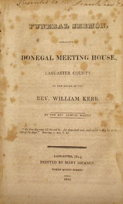 First Edition. 16pp. 8vo, disbound; (a few pages foxed, small light dampstain throughout). Lancaster...