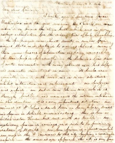 Autograph Letter Signed, Montreal, August 3, 1816, to Mrs. E. Coolidge, Boston, Massachusetts