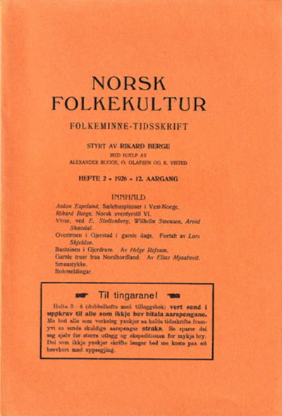 Norsk folkekultur. Folkeminne-tidsskrift. Hefte 2…