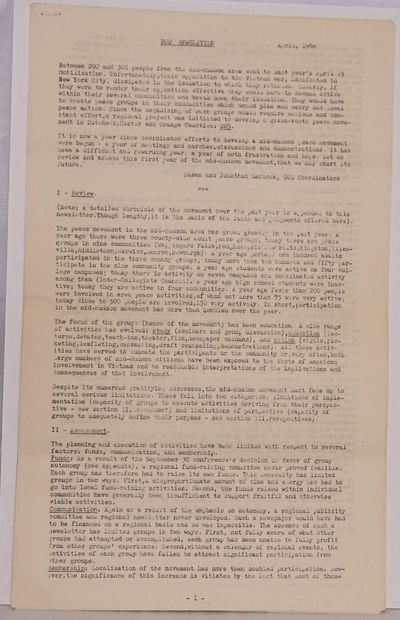 Poughkeepsie: Peace Information Center, 1968. 6p., 8.5x14 inch mimeographed sheets stapled at upper ...