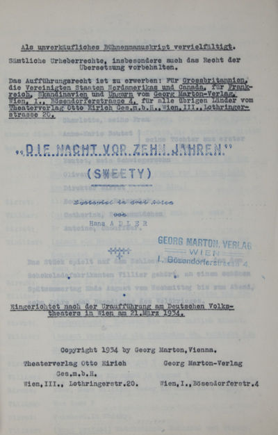 Die Nacht vor zehn Jahren" (Sweety)