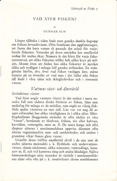 Vad äter fisken? Särtryck ur Fiske, 5.…