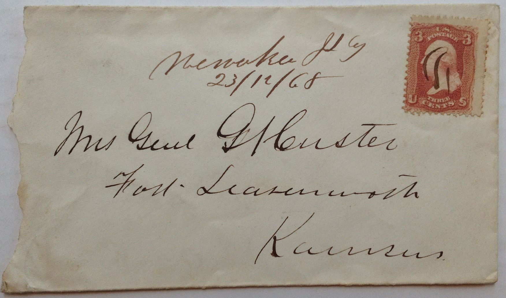 Handwritten Envelope By Custer George Armstrong 1839