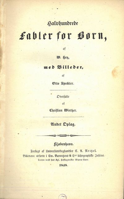 Halvhundrede Fabler for Børn, af (...), med Billeder, af Otto Speckter. Oversatte af Christian Winther. Andet Oplag. (photo 2)