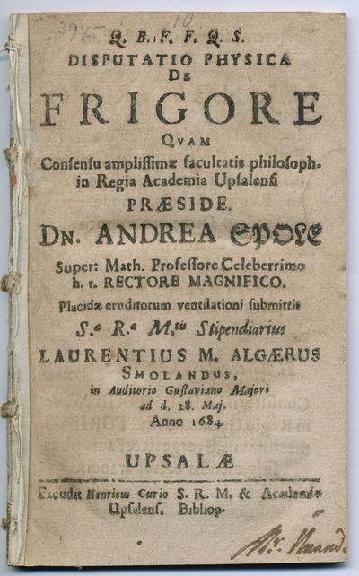 Disputatio physica de frigore. A.a.