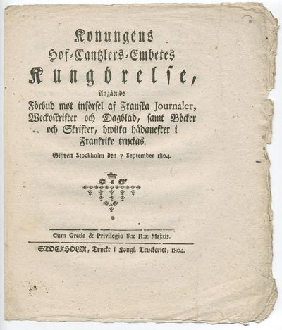Konungens Hof-cantzlers-embetes kungörelse,…