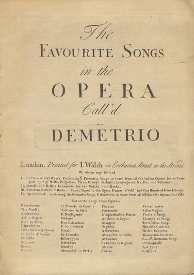 The Favourite Songs in the Opera Call'd Demetrio. [Vocal score]