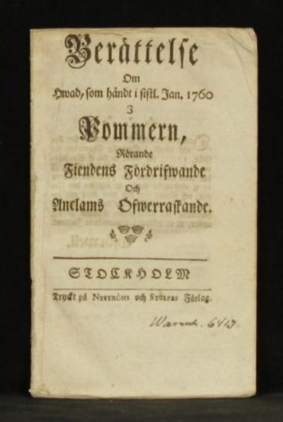 Berättelse om hwad som händt i sistl. jan 1760 i…