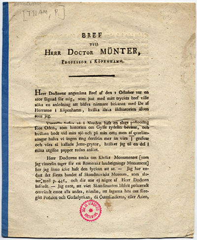 Bref till herr doctor Münter, professor i…