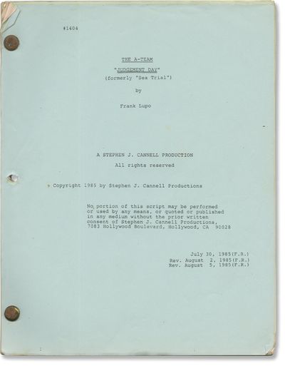 Hollywood: Stephen J. Cannell Productions, 1985. Draft script for the two-hour season four premiere ...